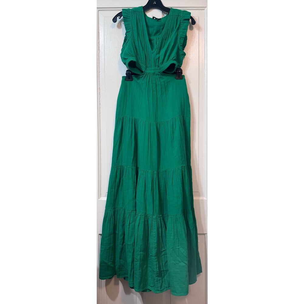 ME+EM Emerald Green Maxi Dress with V-Neck and Cutout Waist - Picture 5 of 16